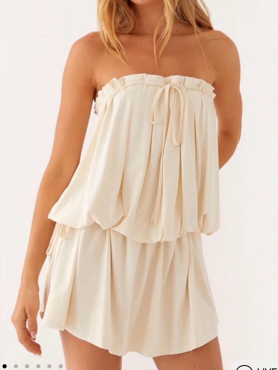 Peppermayo Dresses & Skirts - NWT Peppermayo Leighton Strapless Mini Dress Ivory Cream Drawstring Women’s XS/S